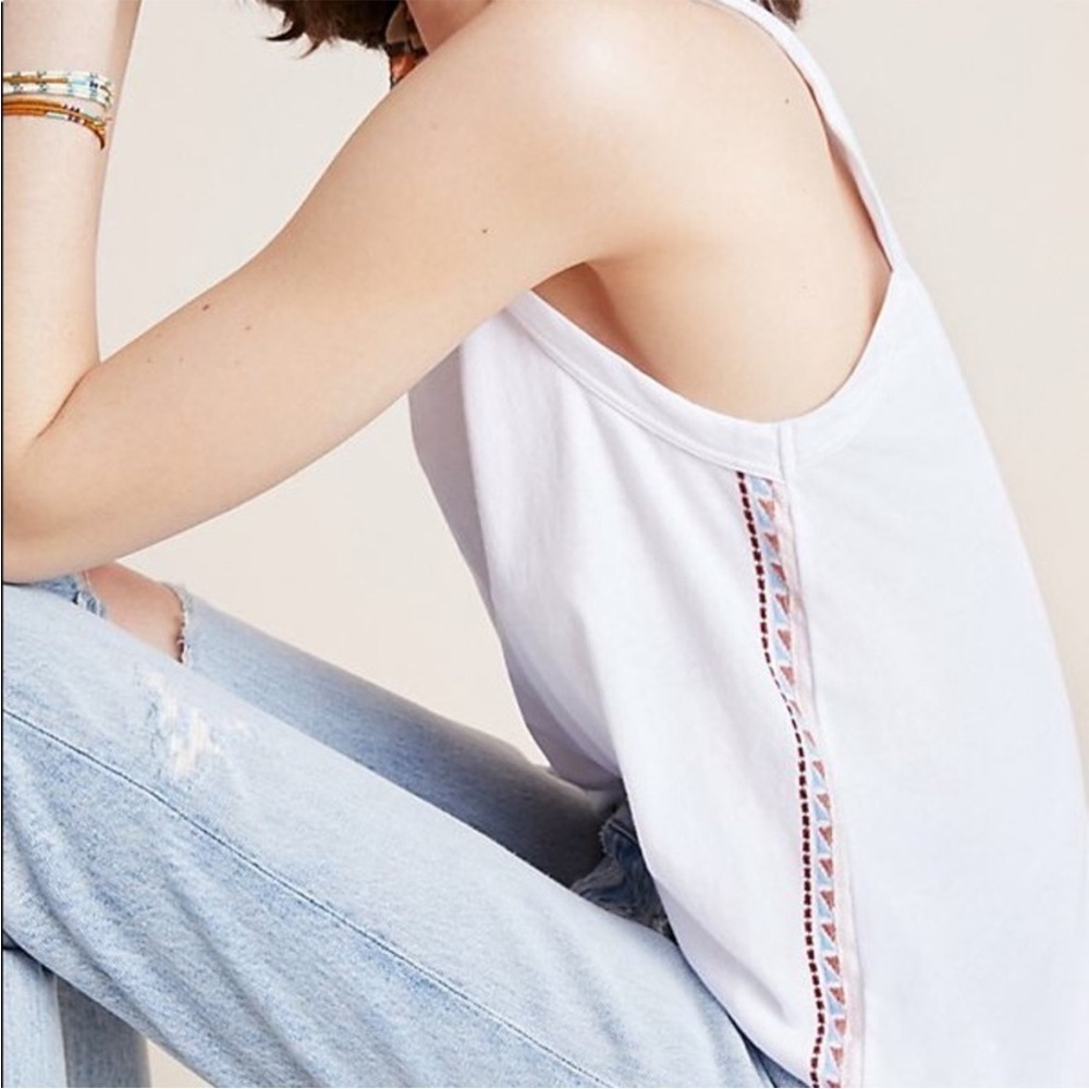 Anthropologie Dolan Lucy Tank Side Embroidered Top Split Back White Sz M